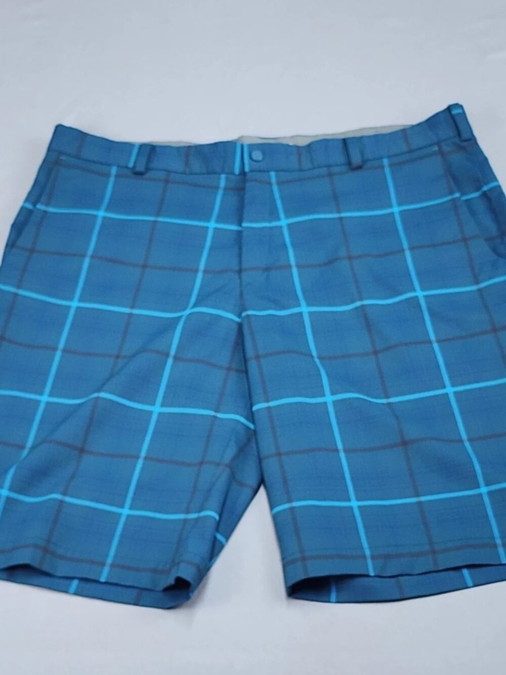 Nike Golf Tour Performance Shorts Mens 38 Teal Blue Plaid Dri-Fit Stretch